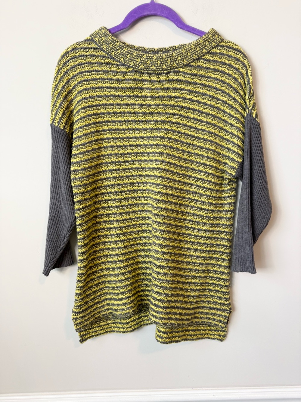 Funsport Striped Knit Top in Yellow and Gray size medium